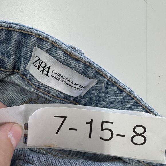 Zara Jeans Womens 2 EUR 34 Light Blue Distressed Ripped Straight Leg Frayed Hem - Picture 4 of 9